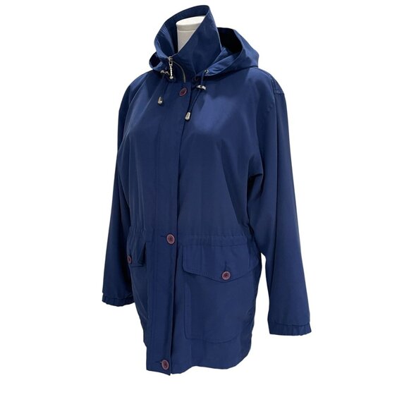 Oversized Navy Hooded Rain Jacket Aeros Kristen Blake Coastal Gorpcore Fall S - Picture 5 of 10